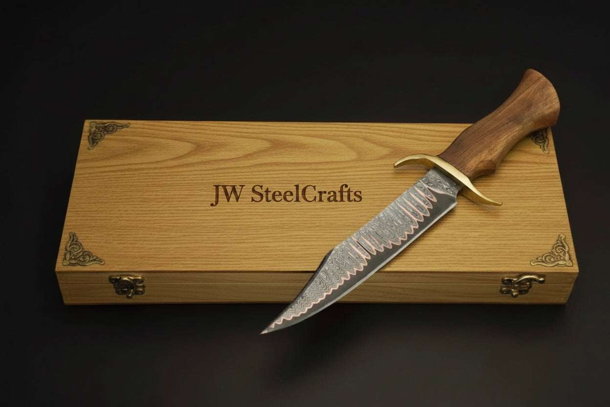 Palmarius Outdoors Timberland Trapper Bowie Knife 10" Handmade Damascus Presentation Box Bowie Knife