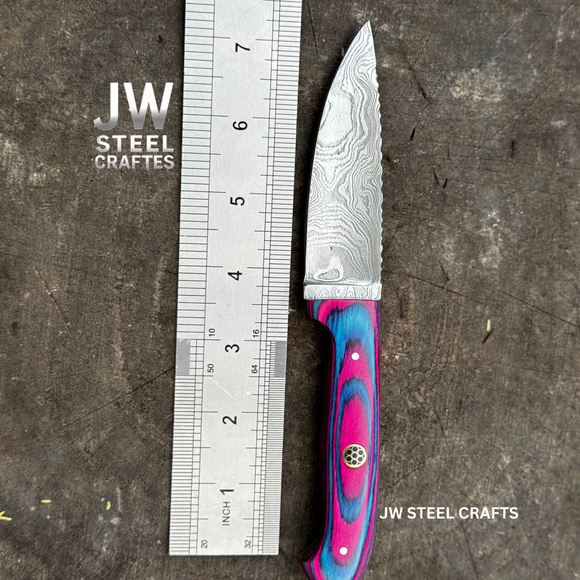 Twilight Resin Bushcraft Knife 8" Pink & Blue Pakka Wood Handle | JW SteelCrafts
