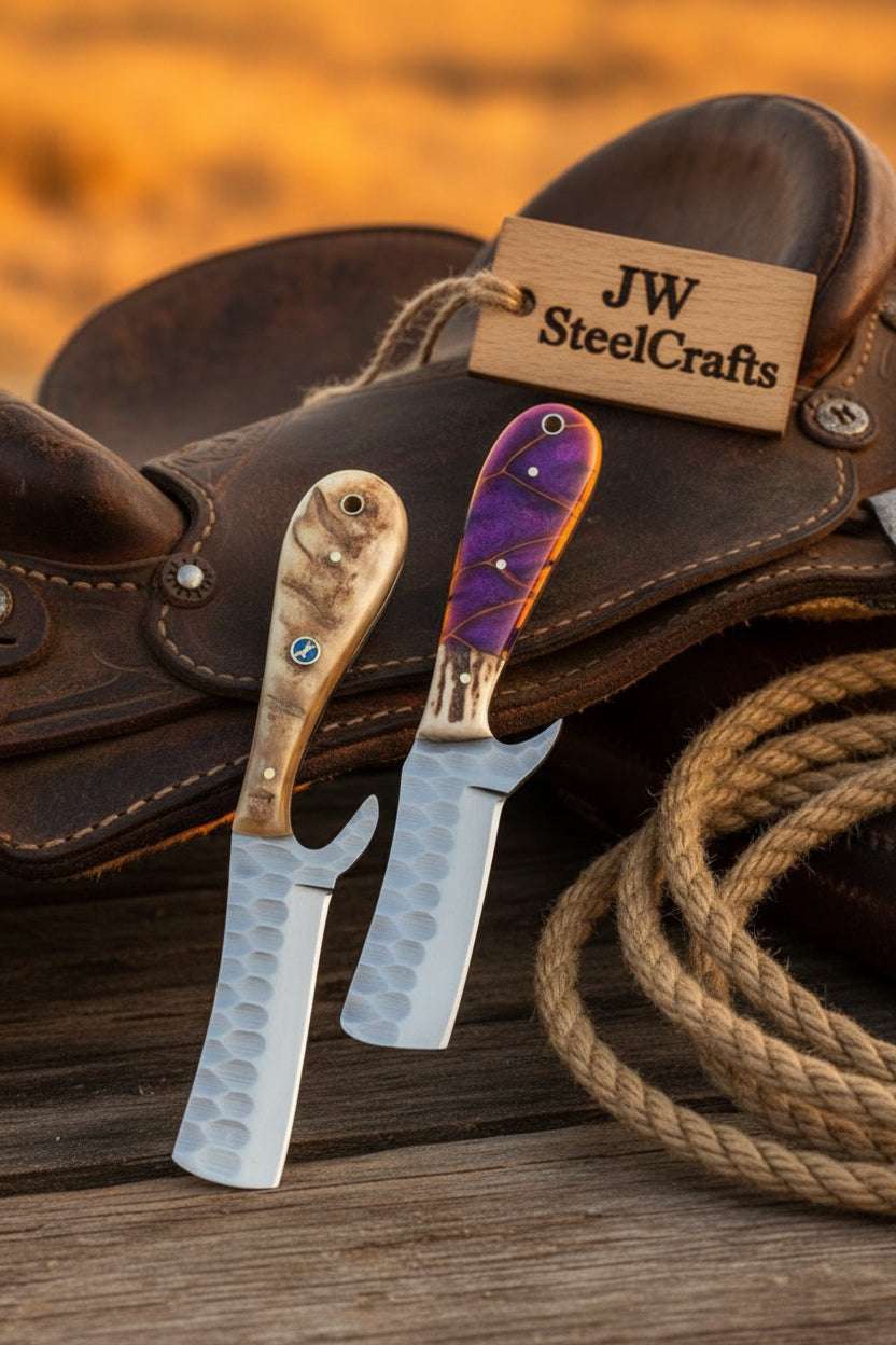 Palmarius Outdoors Canyon Trail Bull Cutter Set 8" Handmade Dimple-Textured Carbon Duo Bull Cutter Knives Set