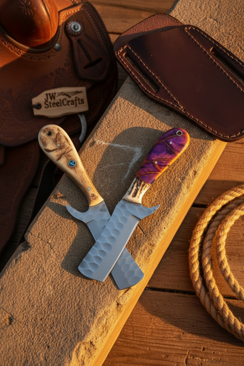 Palmarius Outdoors Canyon Trail Bull Cutter Set 8" Handmade Dimple-Textured Carbon Duo Bull Cutter Knives Set