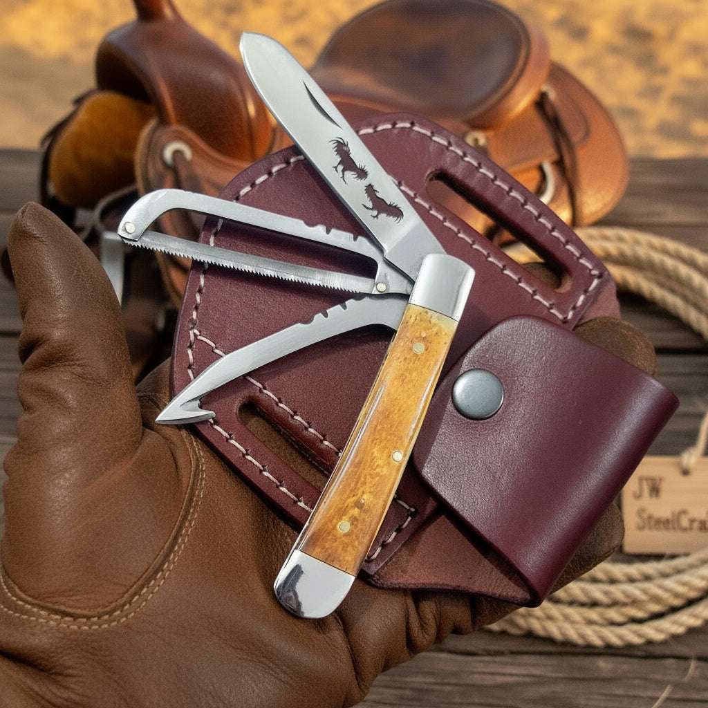 Palmarius Outdoors Burlwood Bronco Trapper Folder Knife 7" Handmade Two-Blade Trapper Trapper Knives