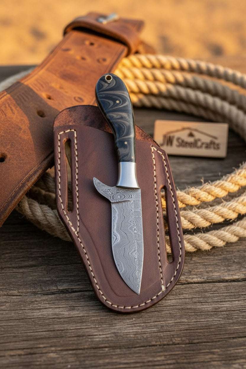 Palmarius Outdoors Onyx Range Skinner Knife 8" Handmade Damascus Black Micarta handle Skinner Knife
