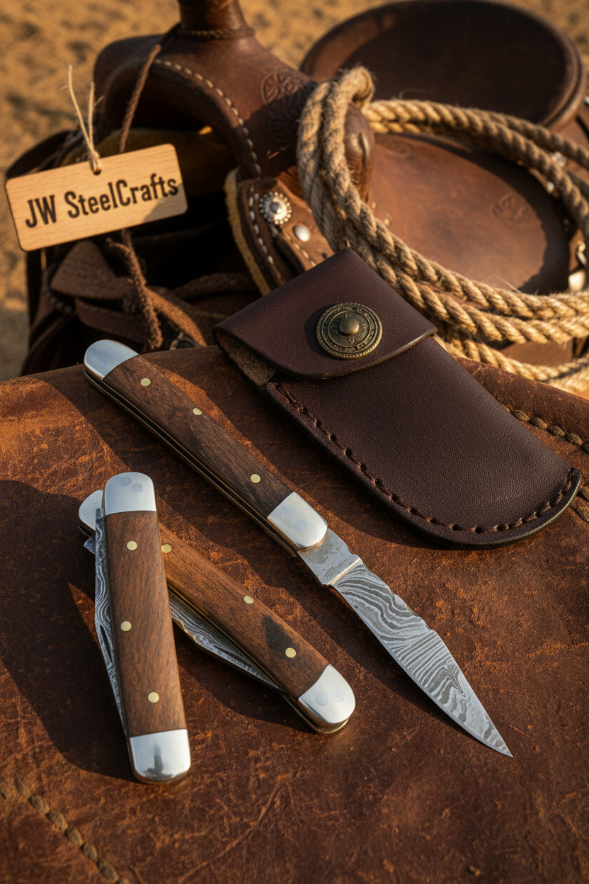 Palmarius Outdoors Rosewood Folding Knife 7.5" Handmade Damascus Steel Traditional Pocket Knife Folding Knife