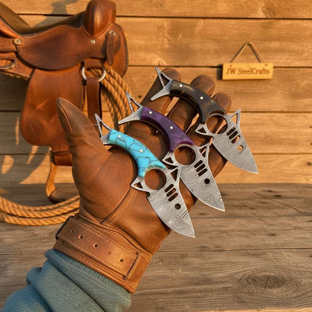 Palmarius Outdoors Silat Claw Karambit Knife 9" Handmade Damascus Multicolor Resin Handle karambit knfie