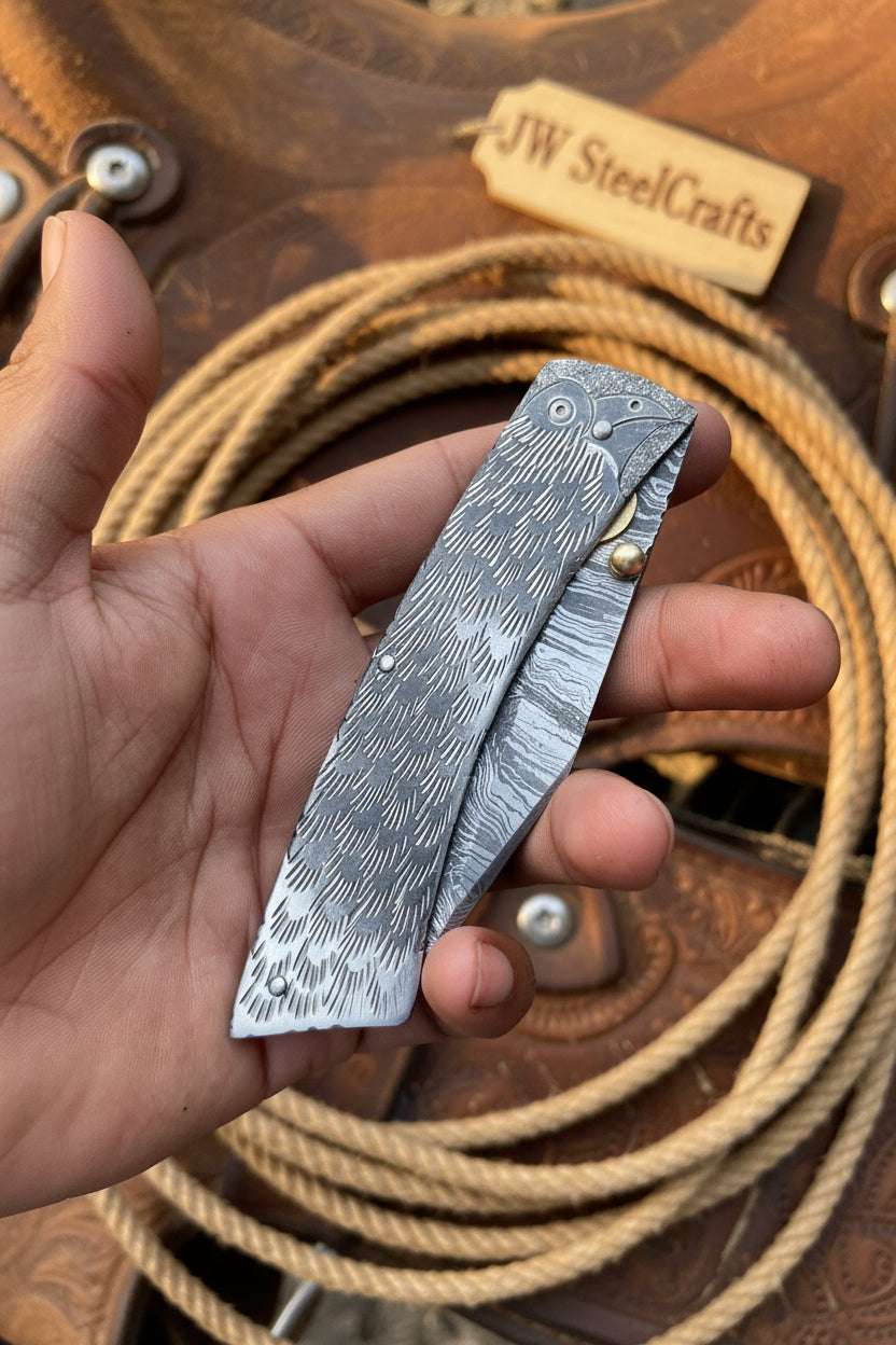 Palmarius Outdoors Forgehammer Folder Knife 8" Handmade All-Steel Damascus Liner Lock Liner Lock Folder