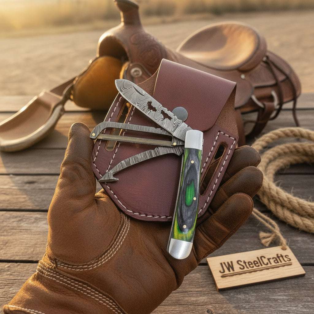 Palmarius Outdoors Turquoise Bronco Trapper Folder 7" High Carbon Steel with Turquoise Green resin Handle Folding Knife