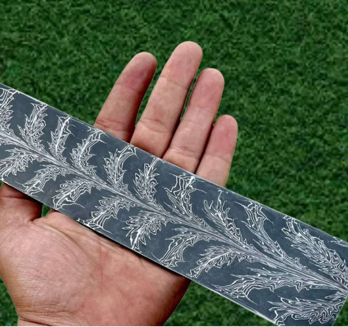 Palmarius Outdoors Frostleaf Damascus Billet 14" Handmade Feather Leaf Pattern Bullet bar