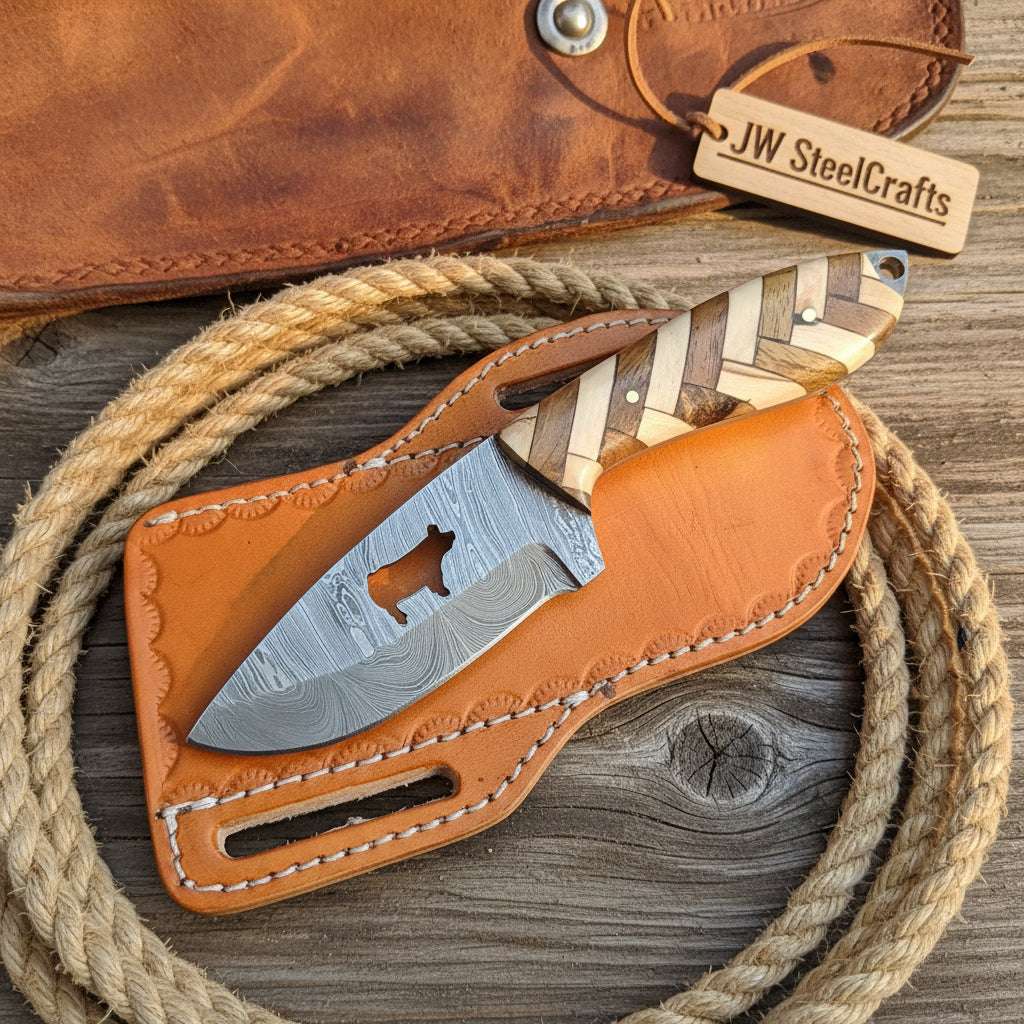 Palmarius Outdoors Herringbone Trail Caper Knife 8" Handmade Damascus Herringbone Handle Hunting Knife