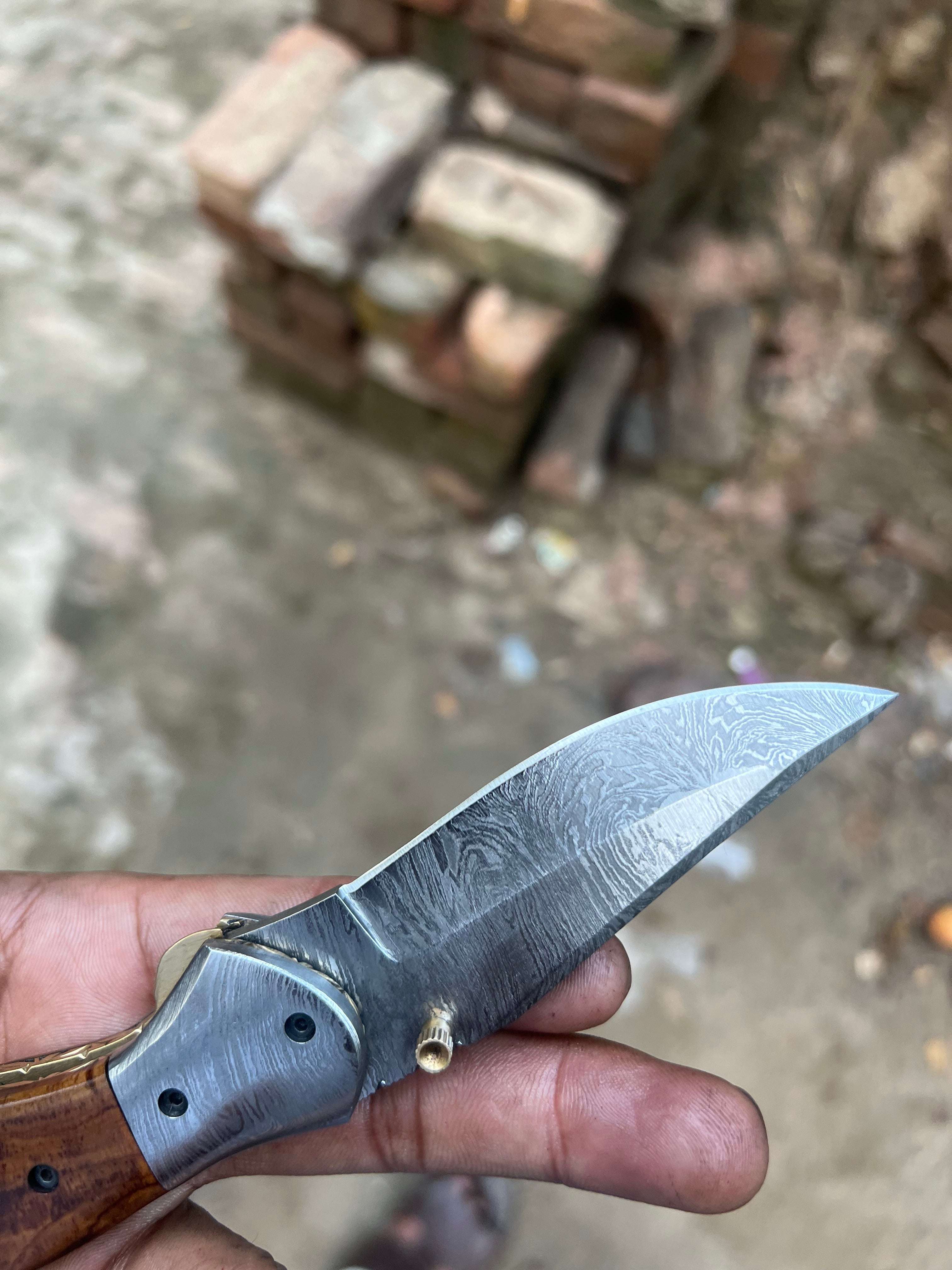 Palmarius Outdoors Dusty Trail Pocket Knife 7" Handmade Damascus Steel Folding Knife | JW Steelcrafts Folding Knife