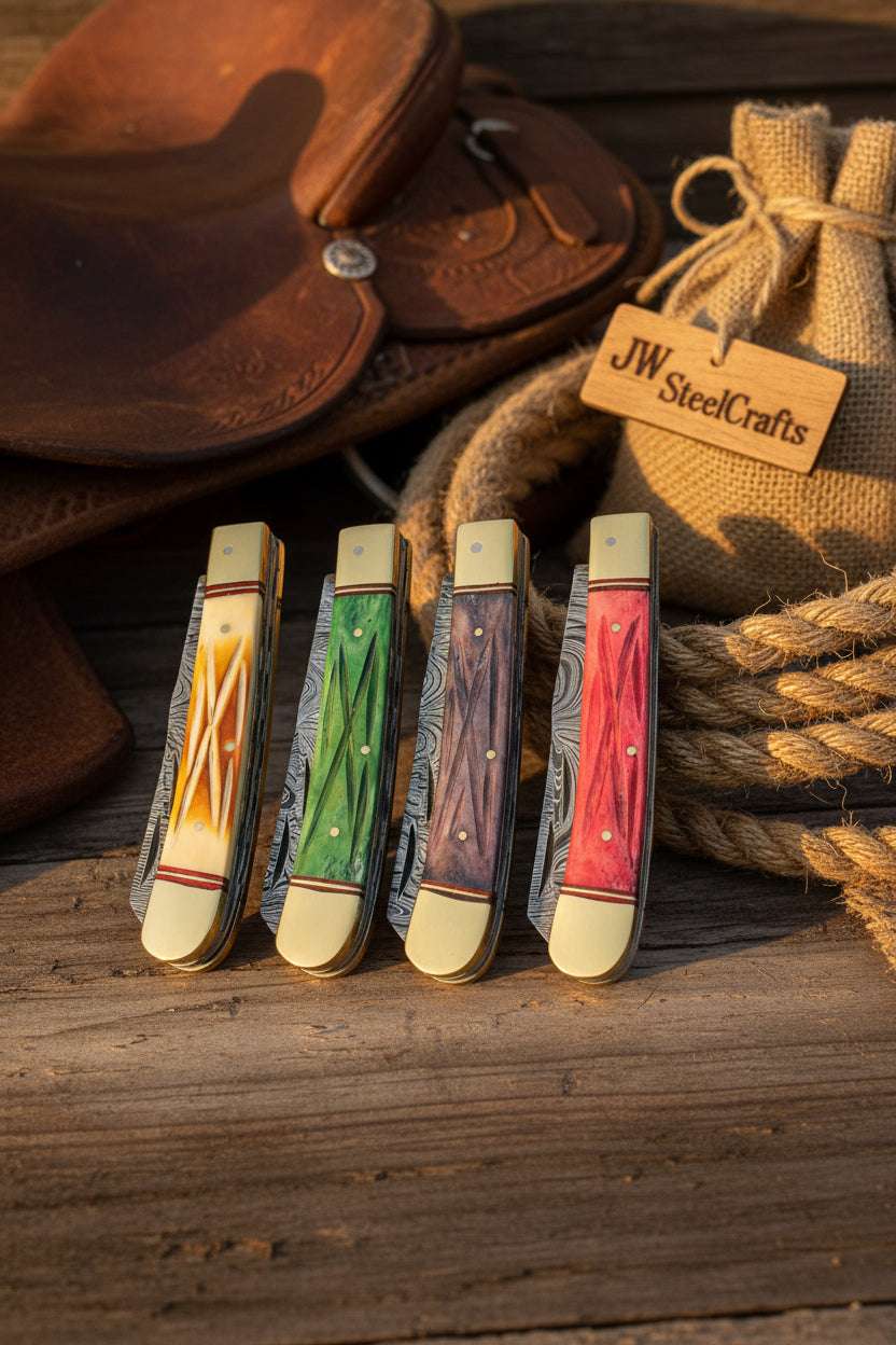 Palmarius Outdoors Ranchfold Pocket Folding Knife Set 7.5" Handmade Set of 4 Folding Knife