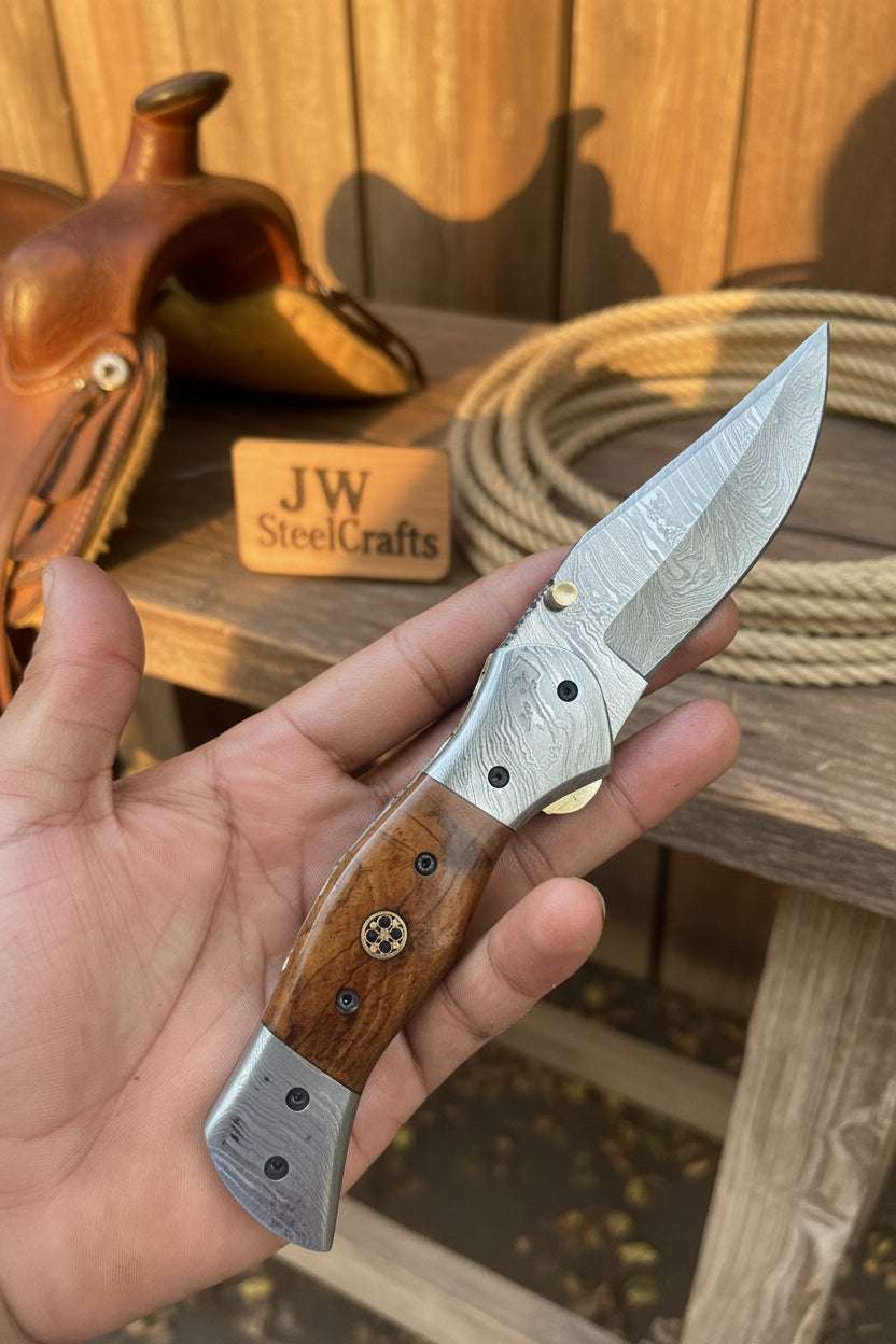 Palmarius Outdoors Rosewood Trail Folder Knife 6" Handmade Rosewood Handle EDC Folder Folding Knife