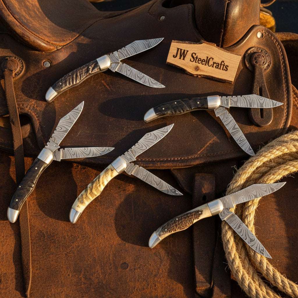 Palmarius Outdoors Trailfold Stag Pocket Knife Set 8" Handmade Set of 5 Folding Knives Folding Knife