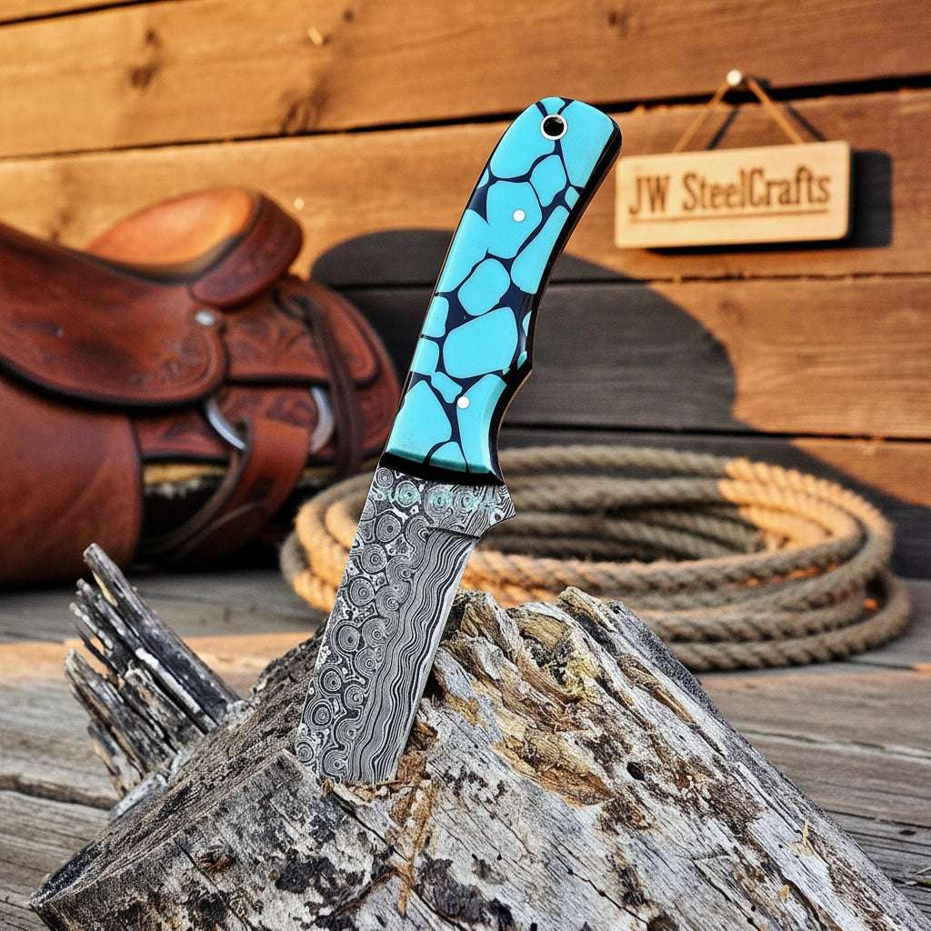 Palmarius Outdoors Mosaic Range Bull Cutter Knife 7" Handmade Turquoise Inlay Resin Handle Bull Cutter Knives Set