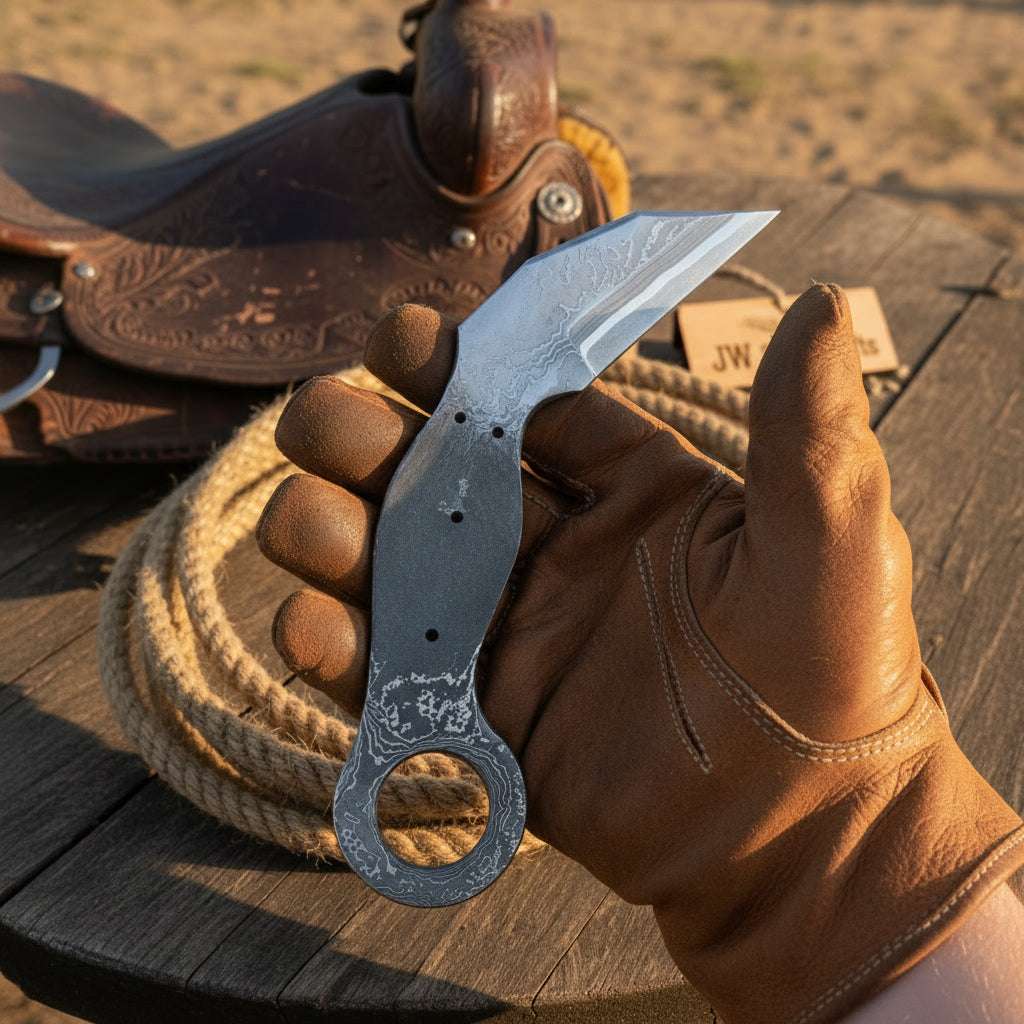 Palmarius Outdoors Rustler's Ring Karambit 5" Handmade Damascus Integral Handle Karambit Knife