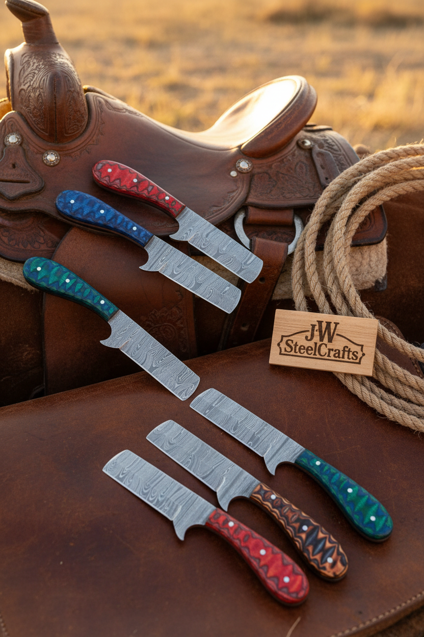Palmarius Outdoors Glitterstone Ranch Bull Knife Set 8.5" Handmade Set of 6 Bull Cutter Knives Set
