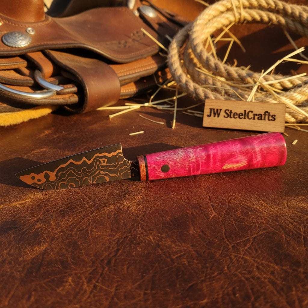 Palmarius Outdoors Magenta Trail Chef Knife 9" Handmade San Mai Santoku Style Chef Knife