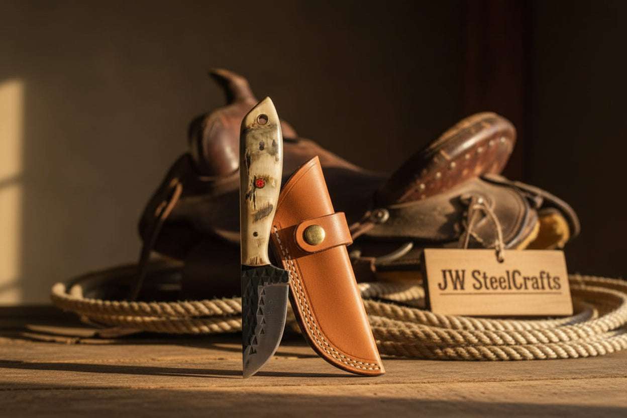 Palmarius Outdoors Ivory Grip Tracker Knife 8" Handmade Carbon Steel Caper Blade with Stag Horn Handle Tracker Knife
