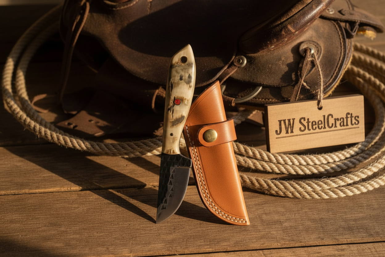 Palmarius Outdoors Ivory Grip Tracker Knife 8" Handmade Carbon Steel Caper Blade with Stag Horn Handle Tracker Knife