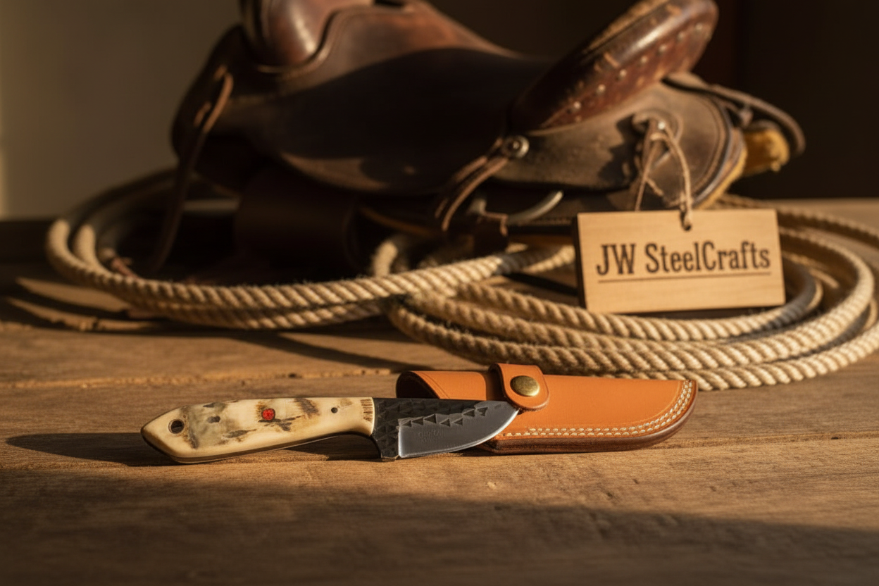 Palmarius Outdoors Ivory Grip Tracker Knife 8" Handmade Carbon Steel Caper Blade with Stag Horn Handle Tracker Knife