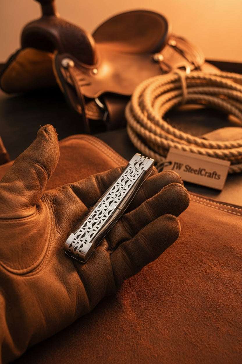 Palmarius Outdoors Stars and Stripes Trapper Folding Jack Knife 7" Handmade Damascus with Resin Handle Trapper Knives