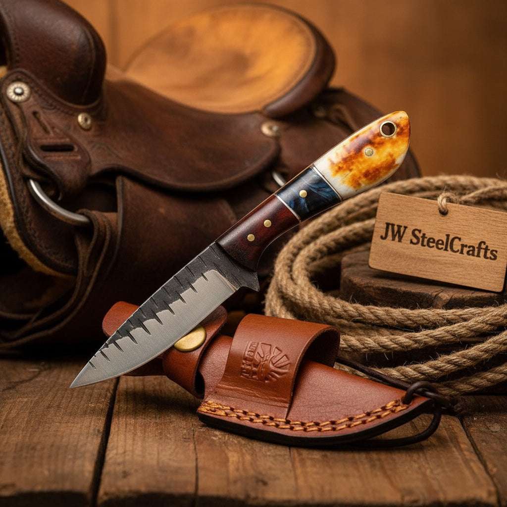 Palmarius Outdoors Trailblazer Amber Skinner Knife with dark wood amber resin butt cap handle Skinner Knife