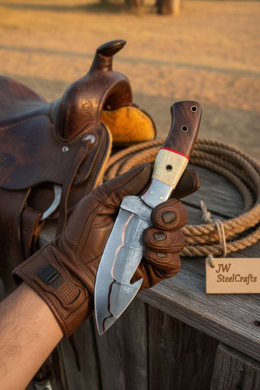 Palmarius Outdoors Roughrider Trail Gut Hook Knife 10" Handmade San Mai Steel Handmade Gut Hook Knives