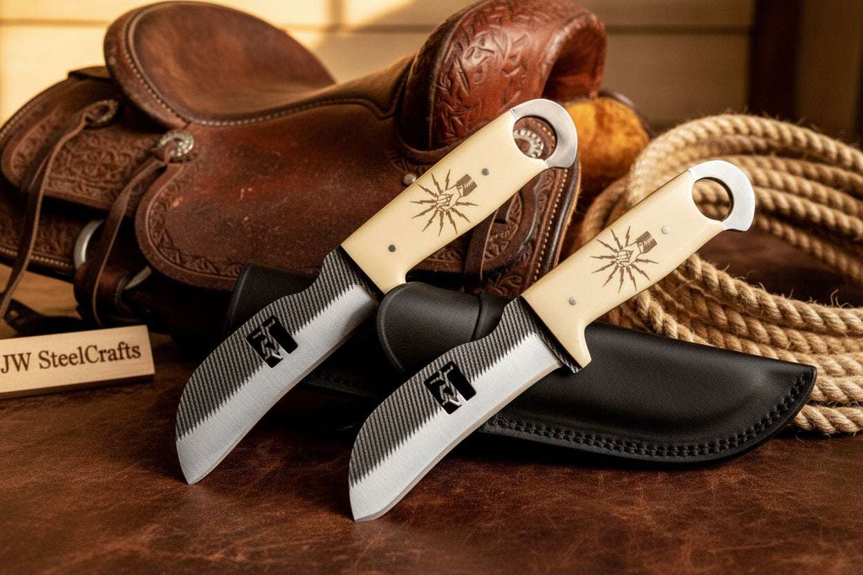 Palmarius Outdoors Ivory Sunburst Bull Cutter Duo Handmade Set of 2 Stainless Bull Cutter Knives Set