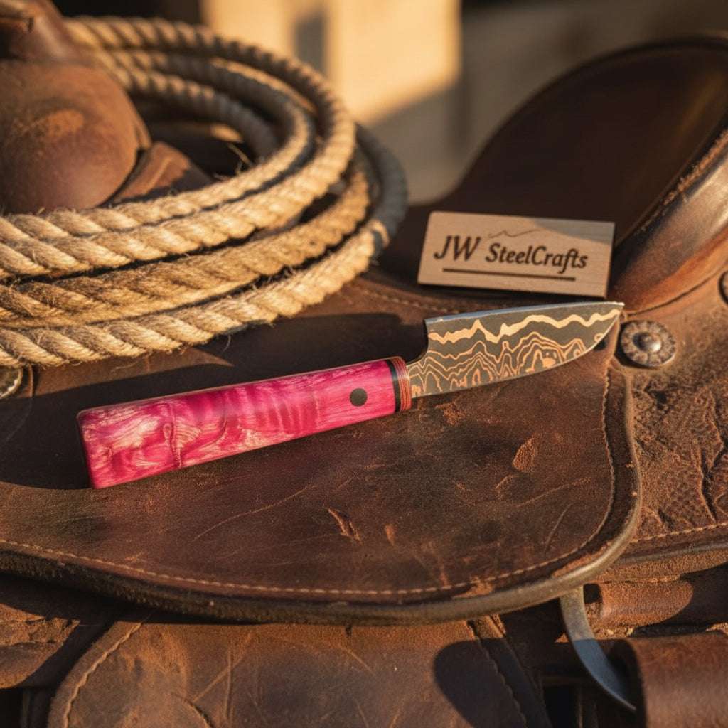 Palmarius Outdoors Magenta Trail Chef Knife 9" Handmade San Mai Santoku Style Chef Knife