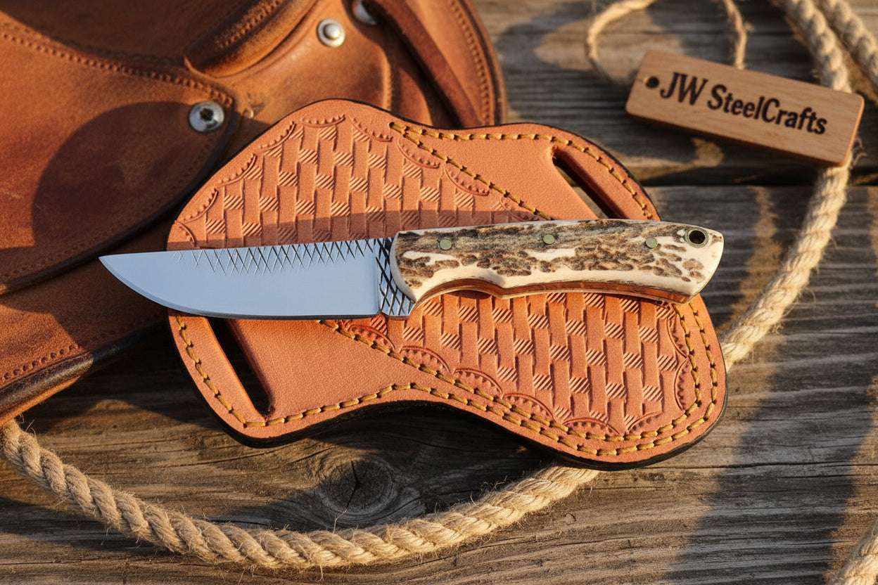 Palmarius Outdoors Timberline Drop Point Knife 9" Handmade Carbon Steel with Jimped Spine Hunting Knife