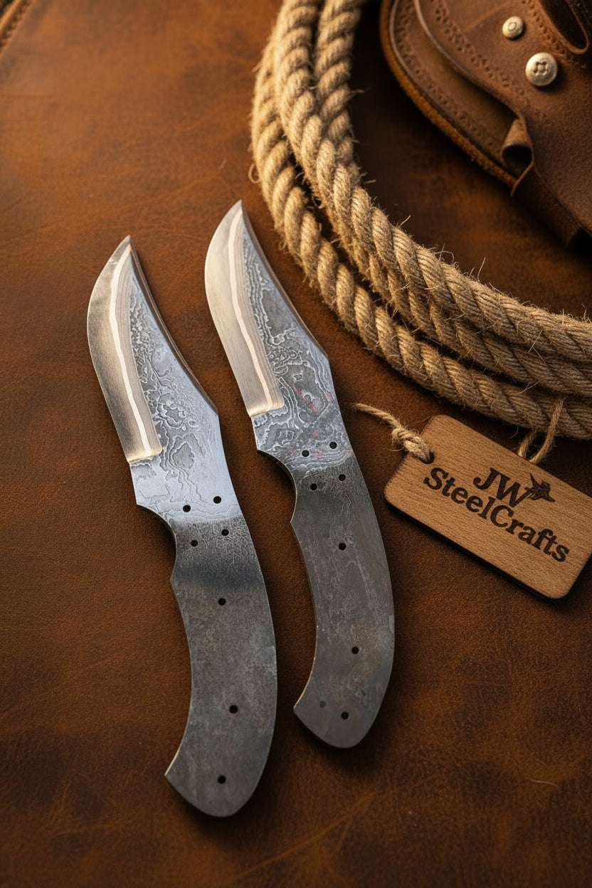 Palmarius Outdoors Wrangler's Pair Blade Blanks set of 2 Handmade Matching Damascus Knife blank Blades