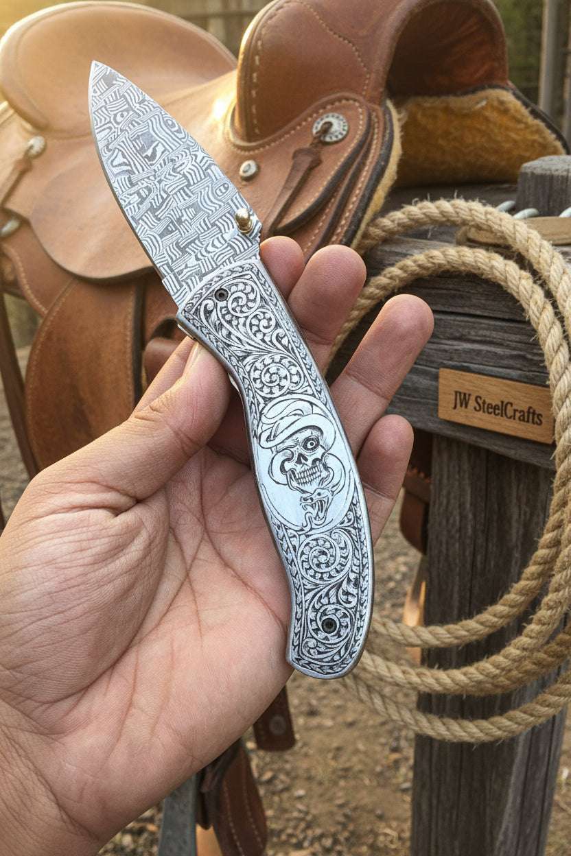 Palmarius Outdoors Obsidian Mosaic Folder Knife 8" Handmade Damascus Liner Lock Liner Lock Folder