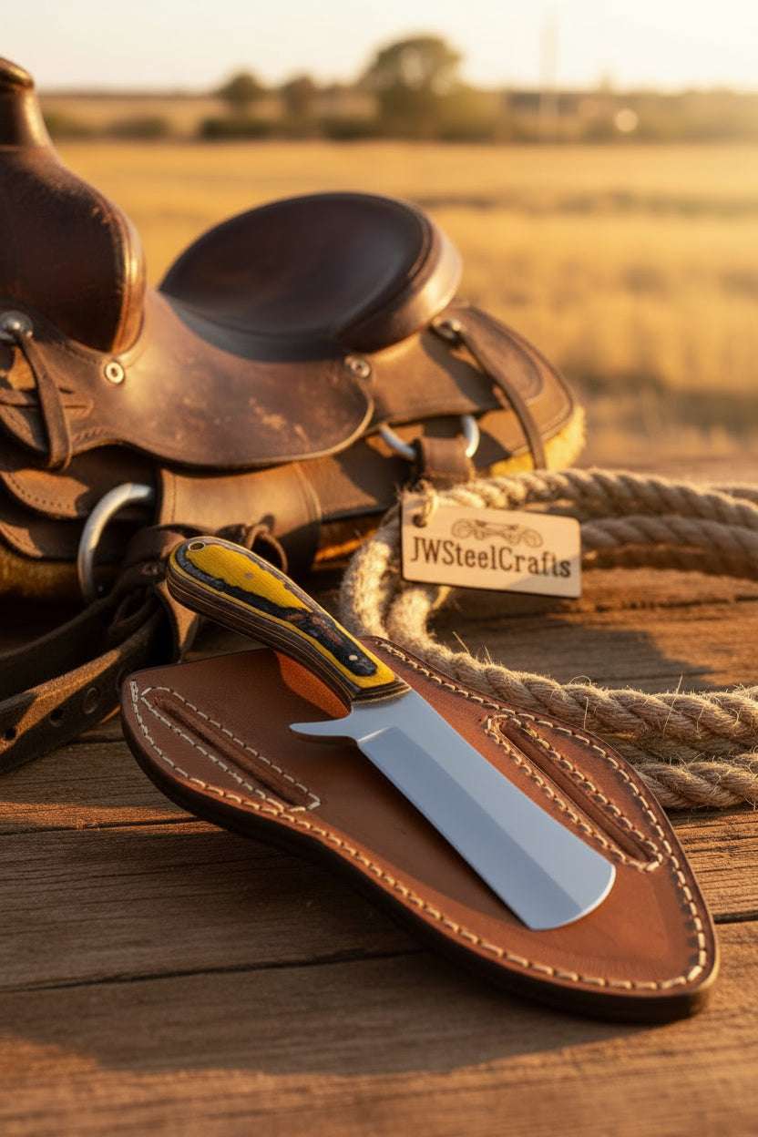 Palmarius Outdoors Amber Trail Bull Cutter Knife 7" Handmade Yellow & Black Resin Handle Bull Cutter Knives Set