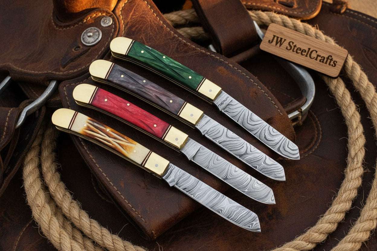 Palmarius Outdoors Ranchfold Pocket Folding Knife Set 7.5" Handmade Set of 4 Folding Knife
