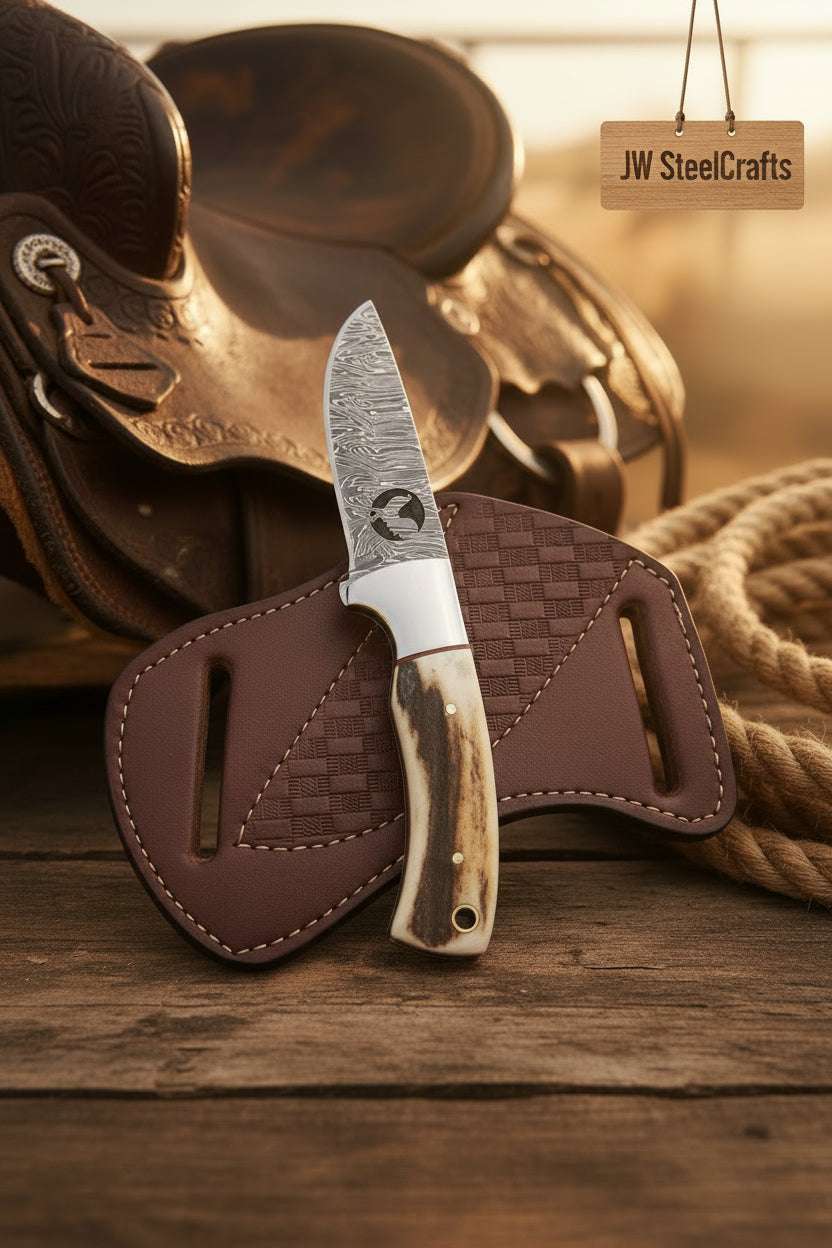 Palmarius Outdoors Frontier Stag Ranch Knife 7" Handmade Damascus Stag Horn Handle 