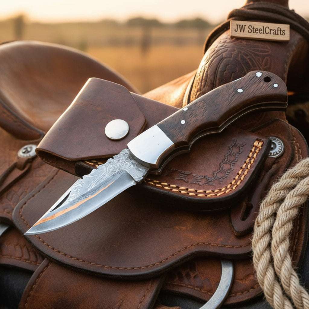 Palmarius Outdoors Saddle Ridge Folding Hunter Knife 8" Handmade Damascus Liner Lock Liner Lock Folder