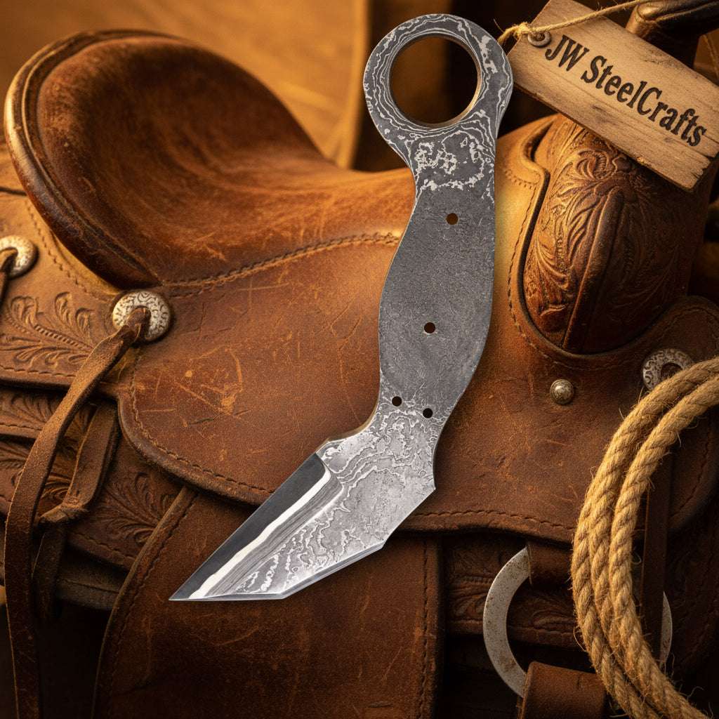 Palmarius Outdoors Rustler's Ring Karambit 5" Handmade Damascus Integral Handle Karambit Knife
