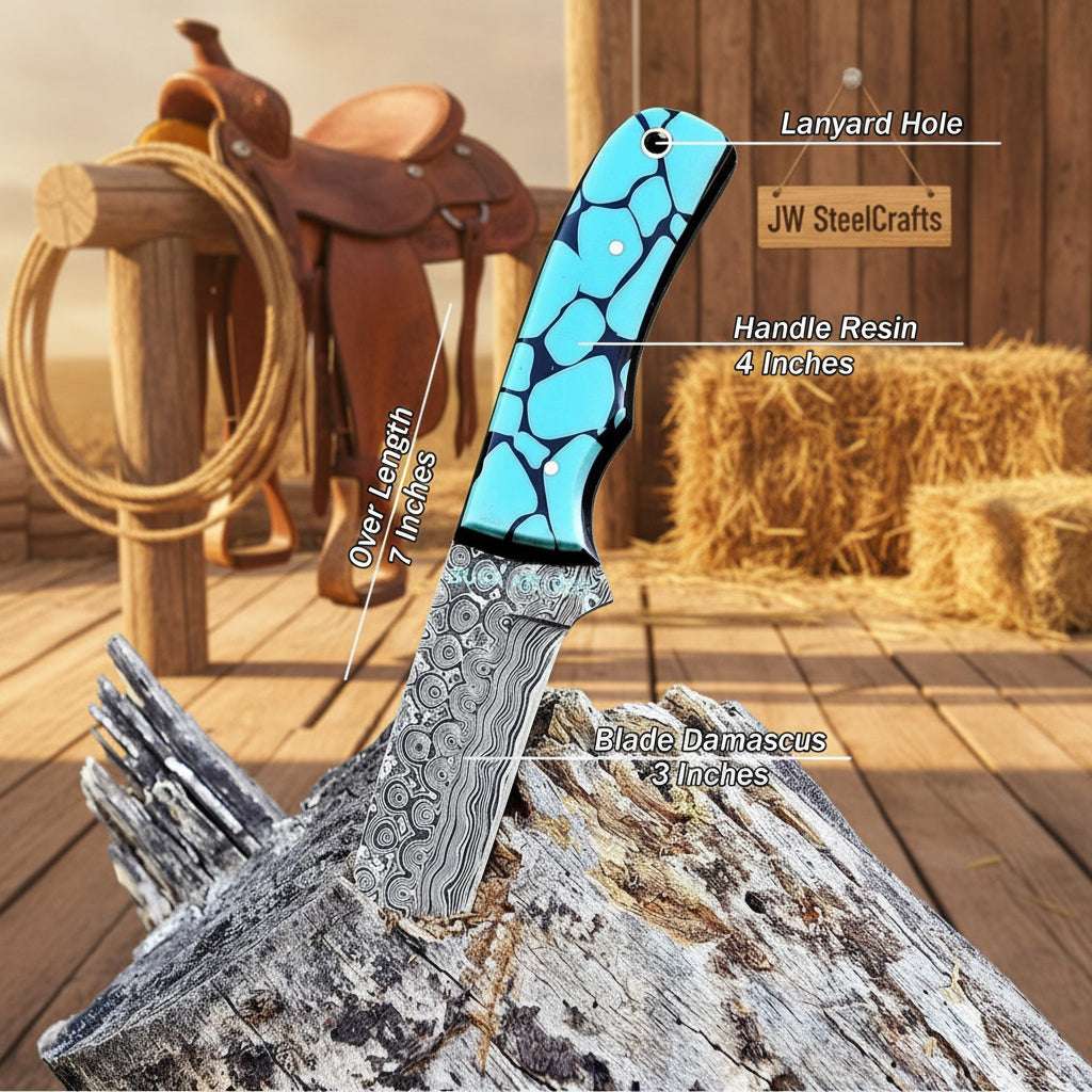 Palmarius Outdoors Mosaic Range Bull Cutter Knife 7" Handmade Turquoise Inlay Resin Handle Bull Cutter Knives Set