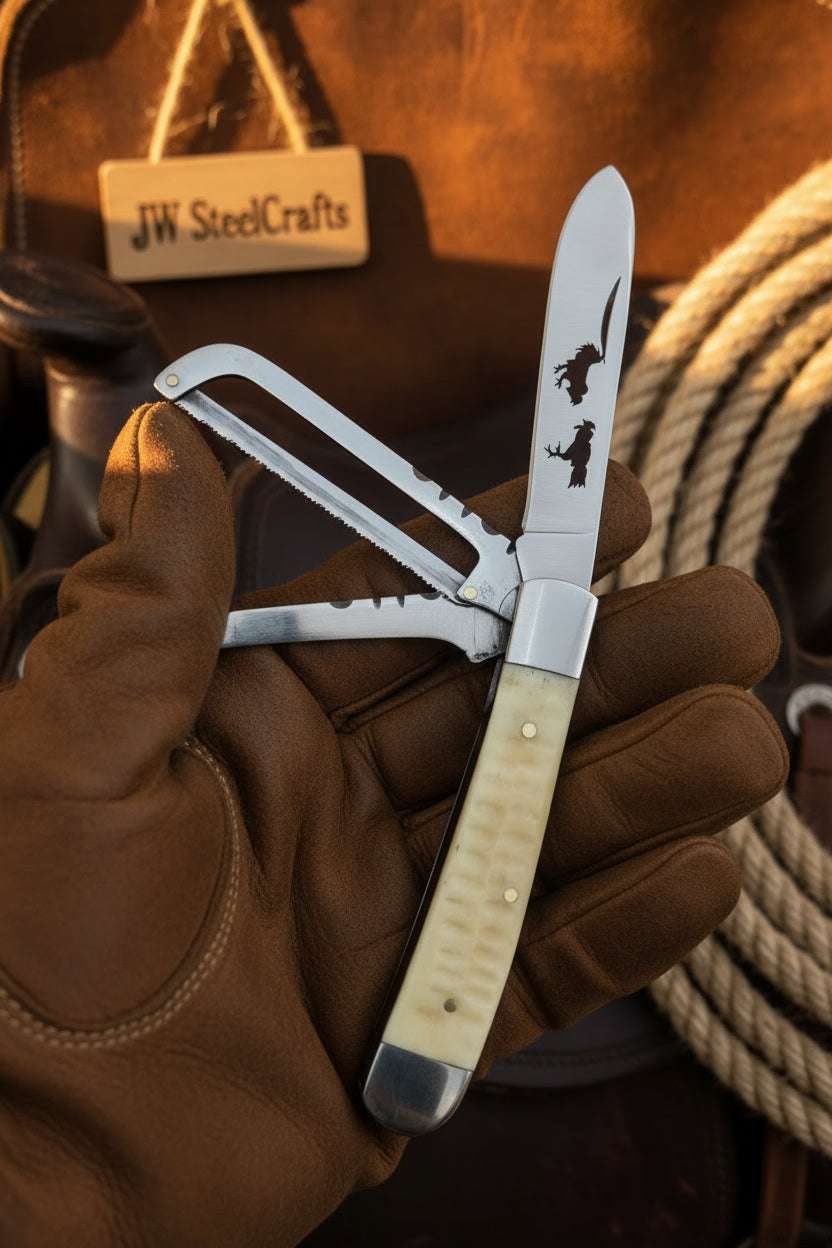 Palmarius Outdoors Redwood Textured Trapper Cowboy Knife 7" High Carbon with Rosewood Handle cowboy knives