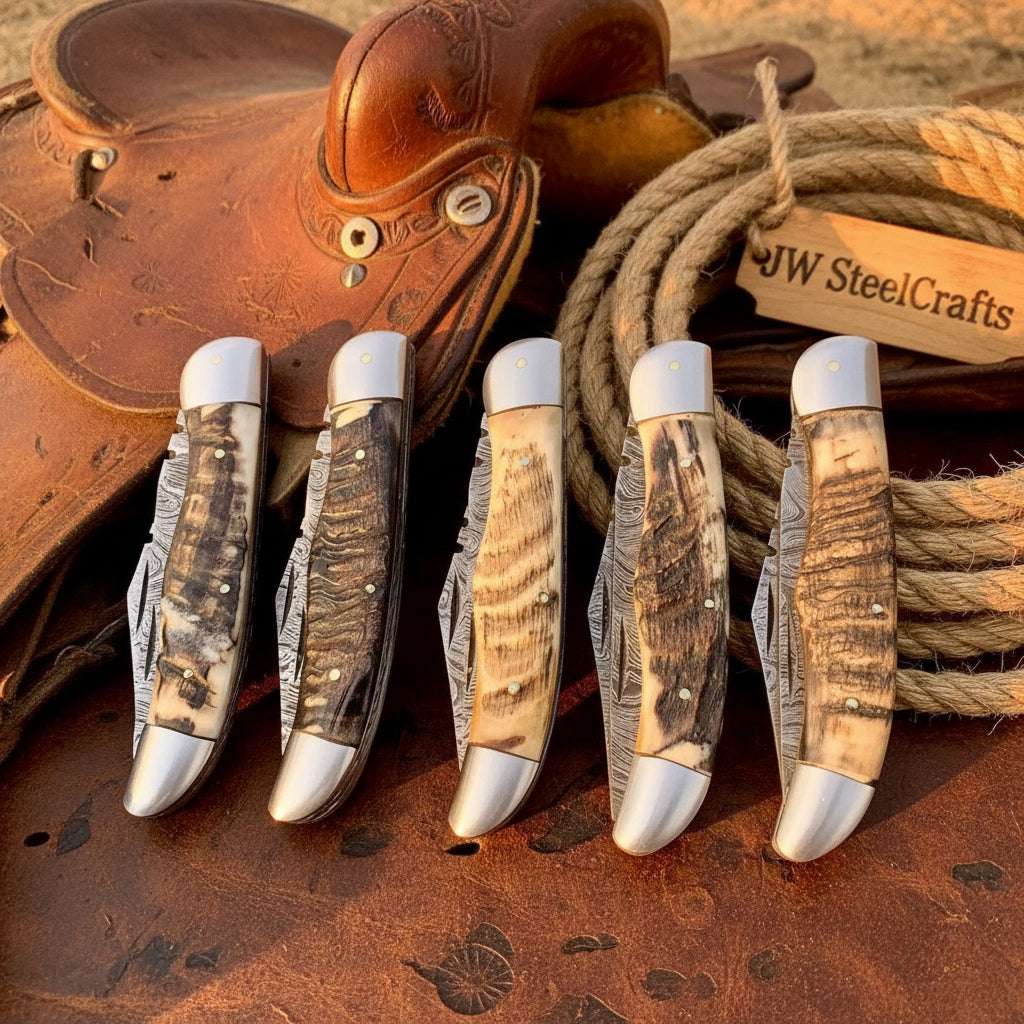 Palmarius Outdoors Trailfold Stag Pocket Knife Set 8" Handmade Set of 5 Folding Knives Folding Knife