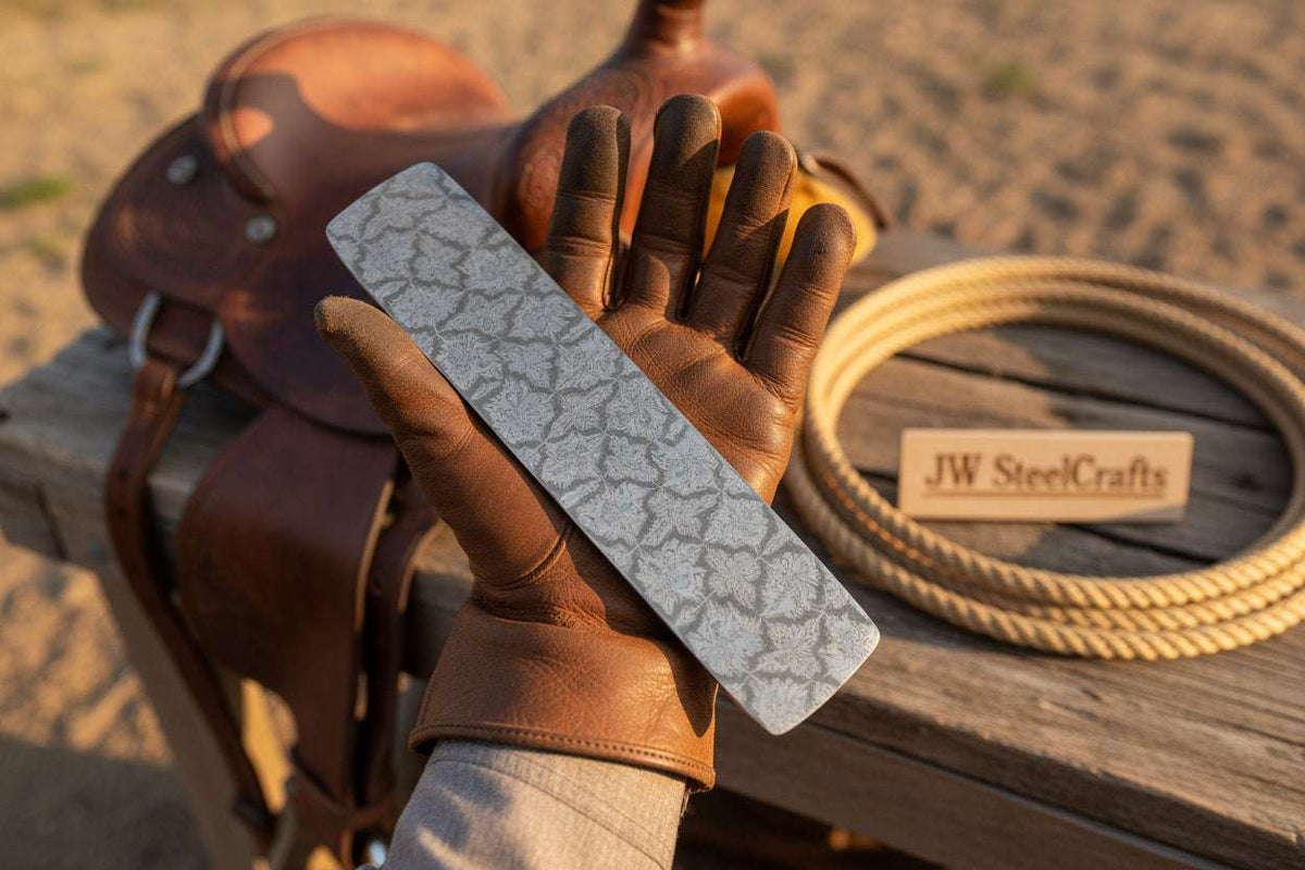 Palmarius Outdoors Stonebrand Damascus Billet Bar 10" Handmade Mosaic Turtle Shell Bullet bar