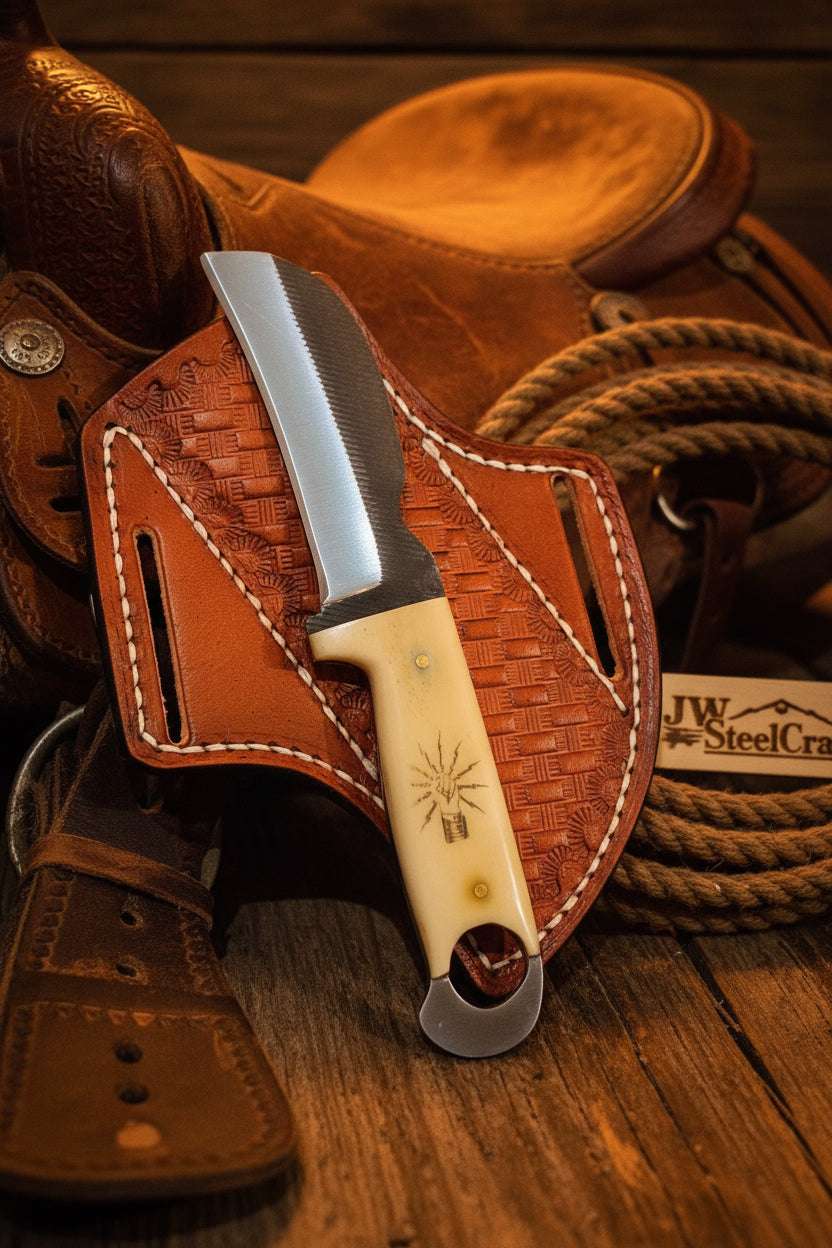 Palmarius Outdoors Ivory Sunburst Bull Cutter Knife 8" Handmade Carbon Steel With Ivory Bone Handle Bull Cutter Knives Set