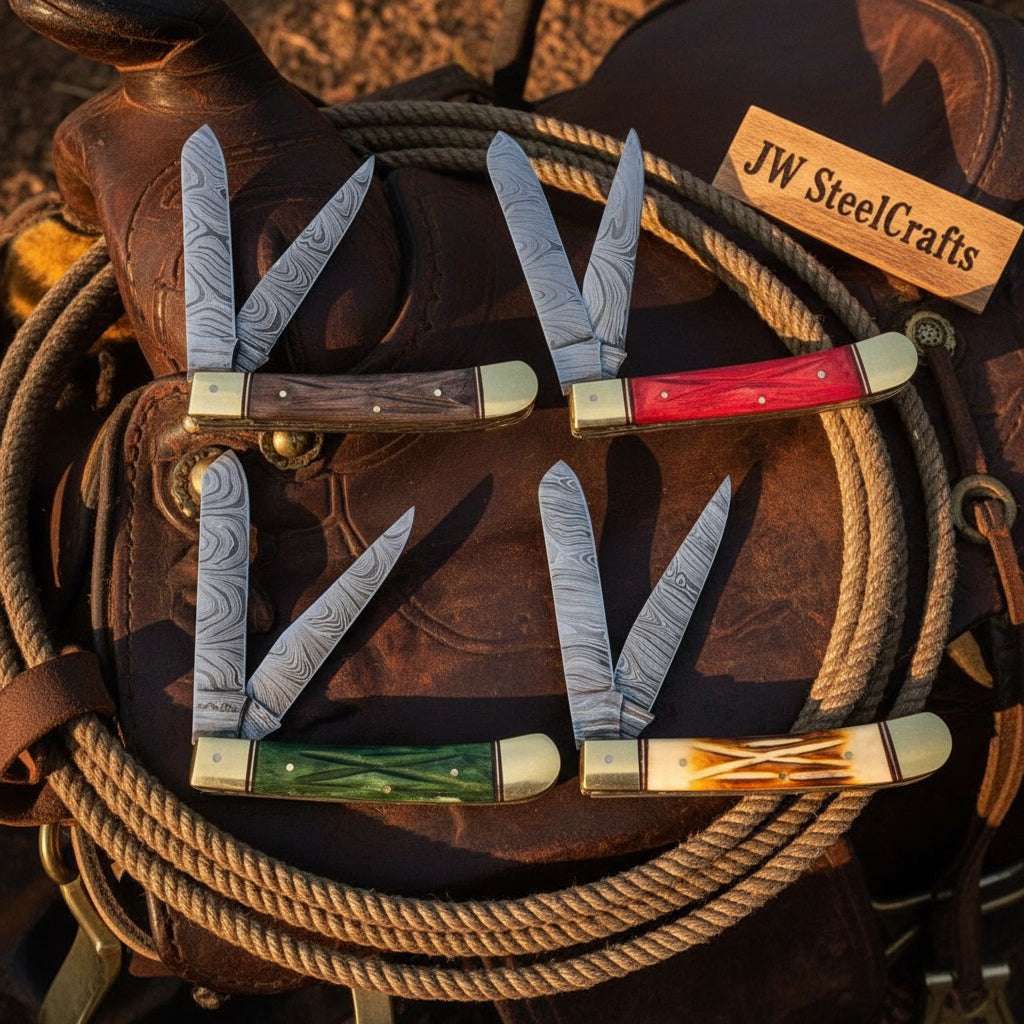 Palmarius Outdoors Ranchfold Pocket Folding Knife Set 7.5" Handmade Set of 4 Folding Knife