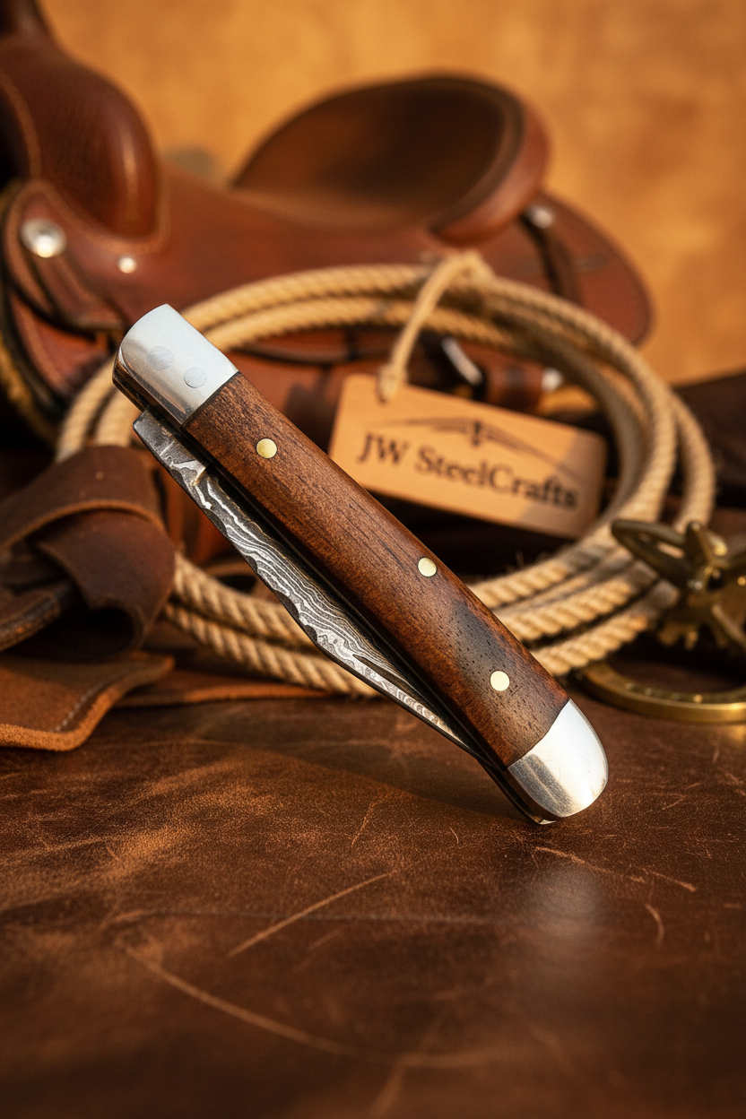 Palmarius Outdoors Rosewood Folding Knife 7.5" Handmade Damascus Steel Traditional Pocket Knife Folding Knife