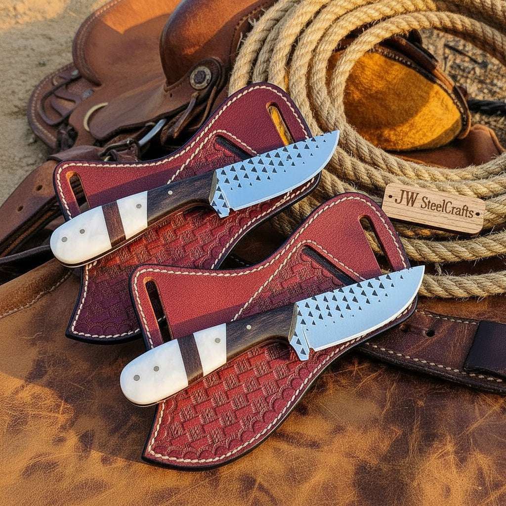 Palmarius Outdoors Crimson Trail Skinner Duo Knife 8" Handmade Stainless Set of 2 Skinner Knife