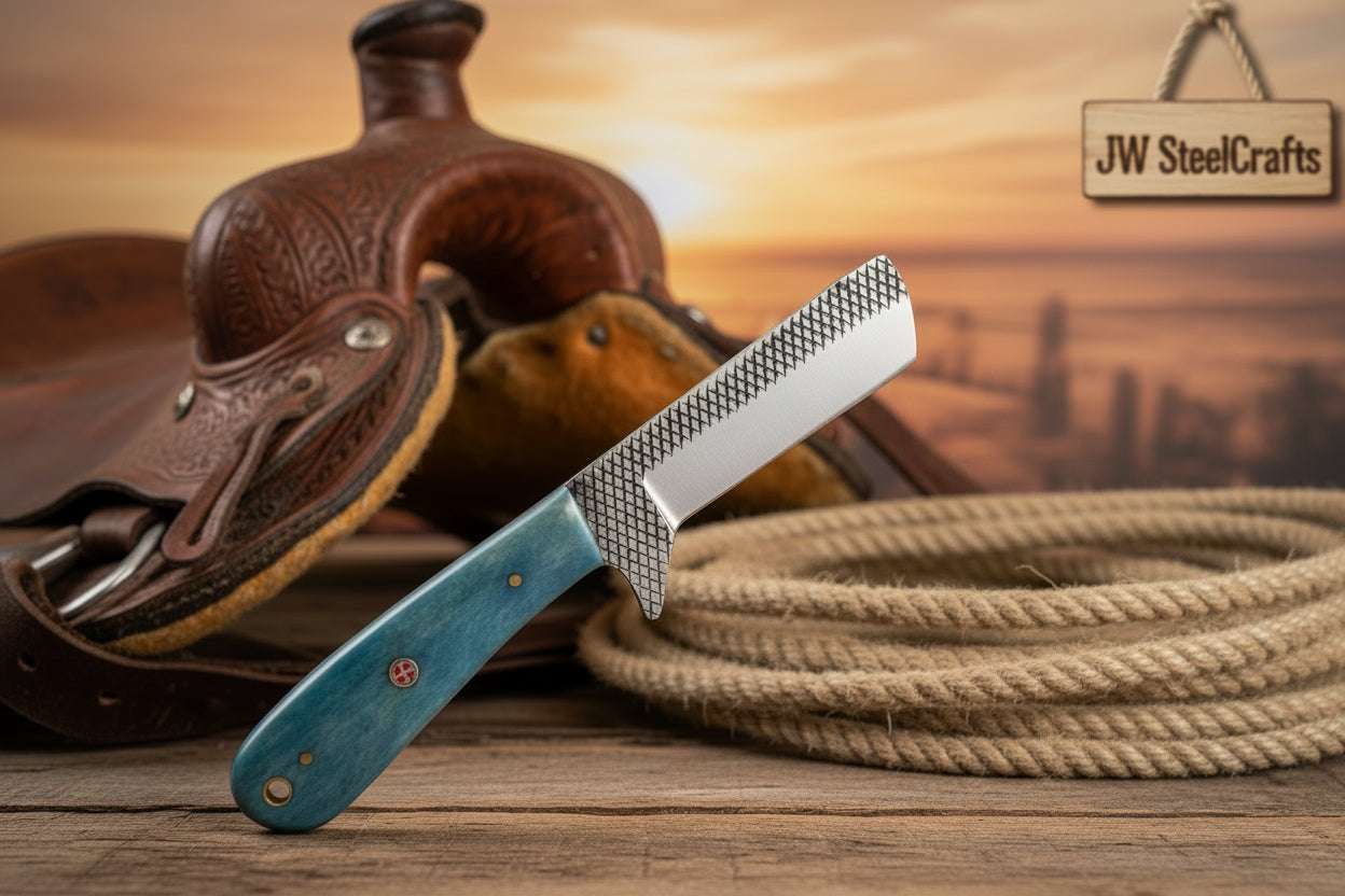 Palmarius Outdoors Tealstone Bull Cutter Knife 8" Handmade Rasp Steel Teal Resin Handle Bull Cutter Knives Set