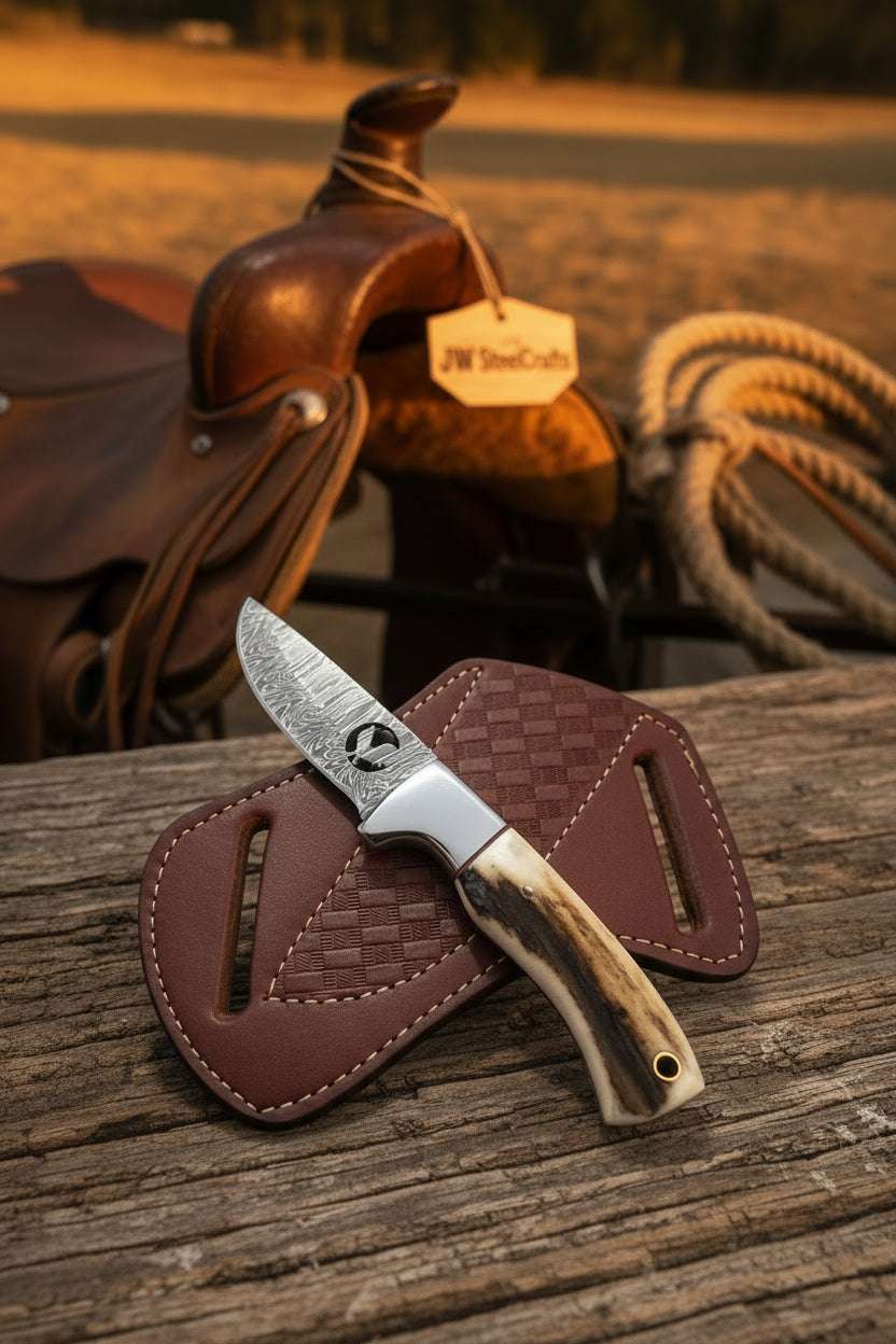 Palmarius Outdoors Frontier Stag Ranch Knife 7" Handmade Damascus Stag Horn Handle 