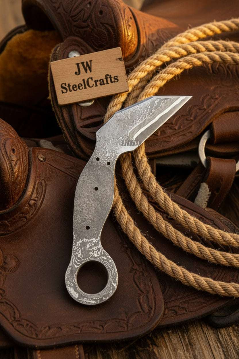 Palmarius Outdoors Rustler's Ring Karambit 5" Handmade Damascus Integral Handle Karambit Knife
