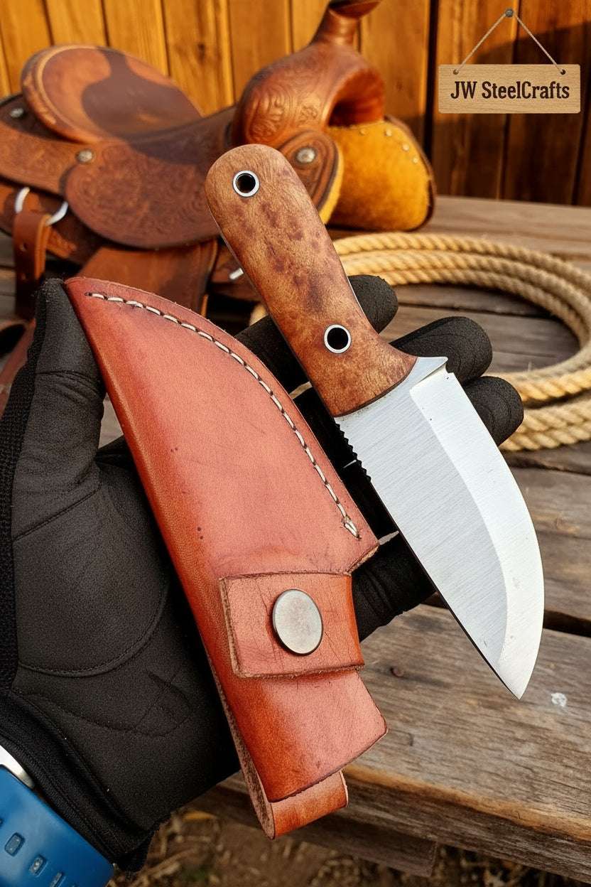 Palmarius Outdoors Woodgrain Trail Skinner Knife 7.5" Handmade High Carbon Steel Wood Handle Skinner Knife