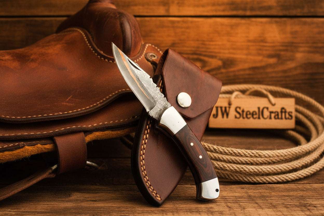 Palmarius Outdoors Saddle Ridge Folding Hunter Knife 8" Handmade Damascus Liner Lock Liner Lock Folder