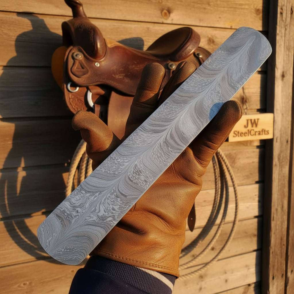 Palmarius Outdoors Silvertrail Damascus Billet Bar 16" Handmade Raindrop Pattern Bullet bar